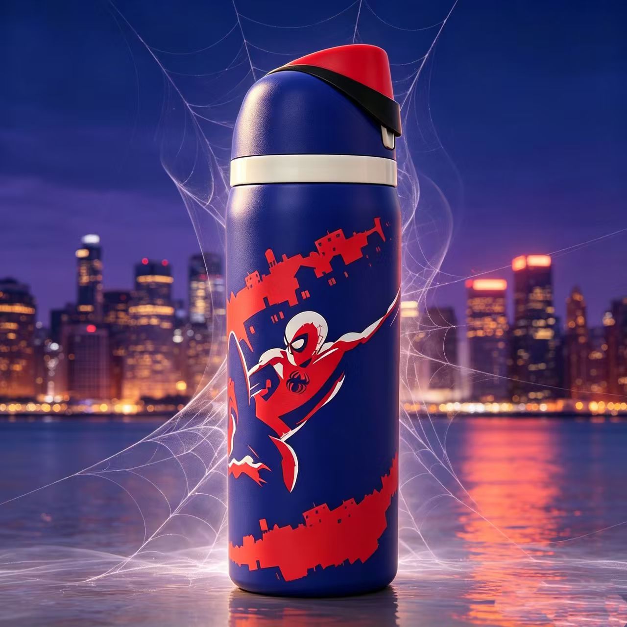 Marvel Spider-Man Stainless Steel Vacuum Insulated Tumbler | Web Pattern Flip Lid Travel Mug 32oz | 304 Stainless Steel Thermal Cup