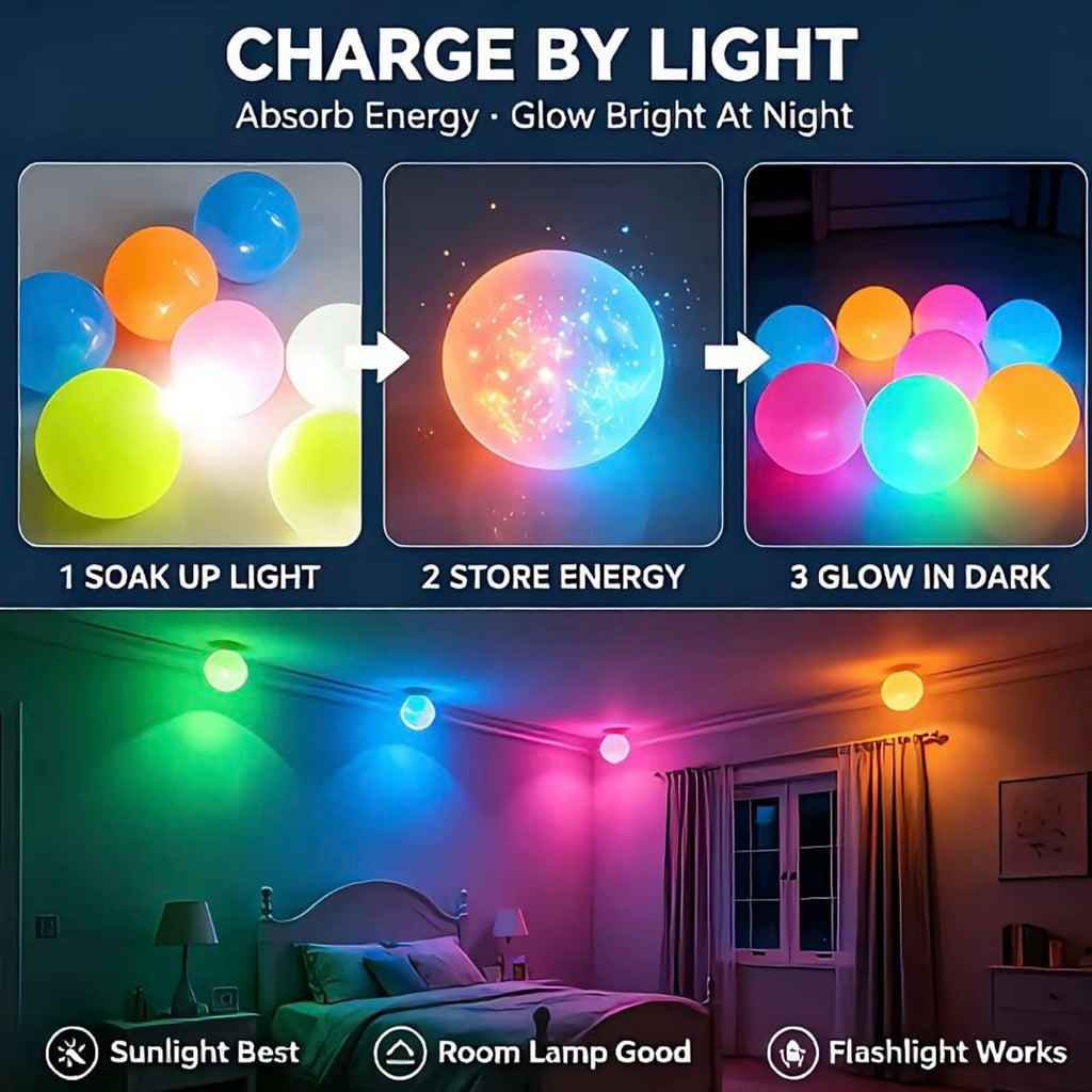 Glow Sticky Wall Balls 5-Pack (6CM) – Glow in The Dark Squishy Ceiling Toss Balls, Random Color Reusable Sensory Fidget Toy for Kids & Adults