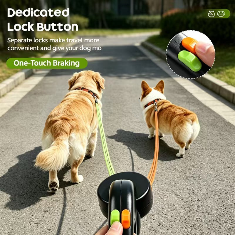 360° Retractable Dog Leash with LED Light | Heavy Duty Hands-Free Pet Walking Lead for Two Dogs
