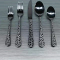 Leopard Print Black Stainless Steel Cutlery Set – 5/20PCS Mirror Polished Flatware Set with Forks, Spoons & Knives
