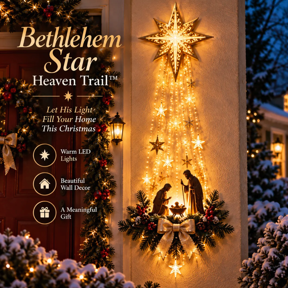 Lighted Bethlehem Star Nativity Wall Decor – Acrylic Flat Christmas Hanging with Warm LED Lights, Battery Powered Holiday Decoration