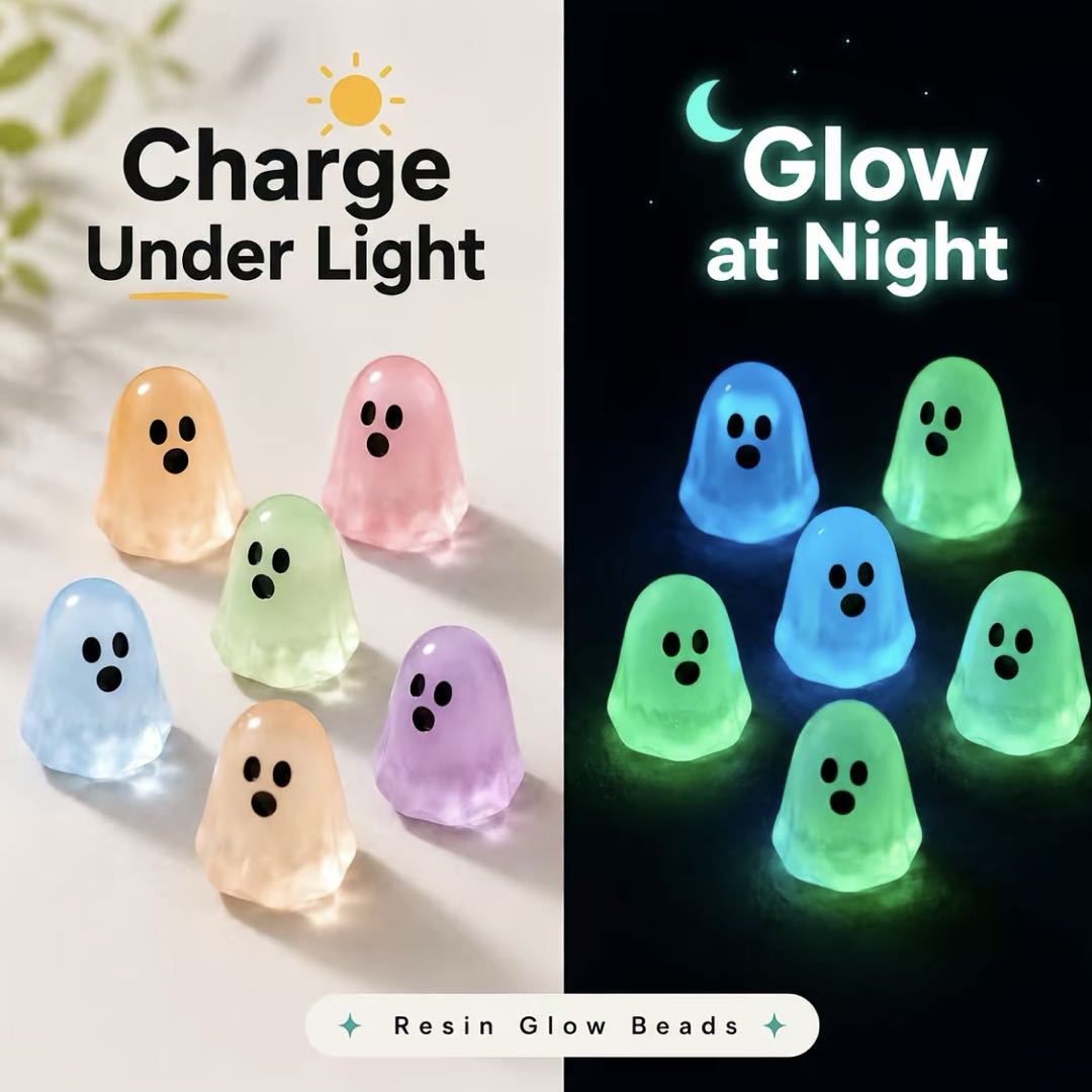 Cute Glow Ghost Miniatures – 20/50PCS Halloween Resin DIY Craft Decor