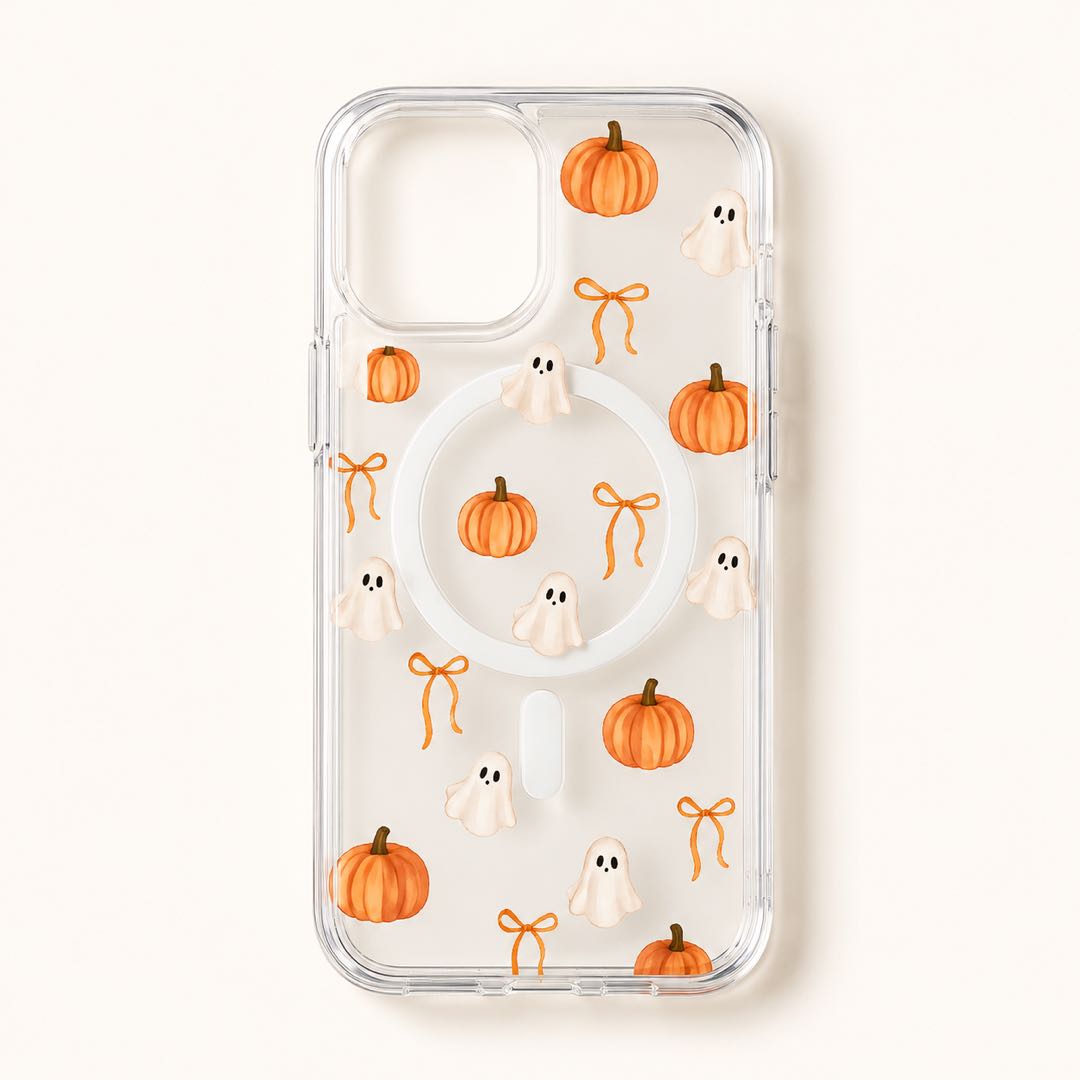 Halloween Pumpkin Ghost Magnetic Phone Case for iPhone & Samsung | MagSafe Compatible Clear Protective Cover