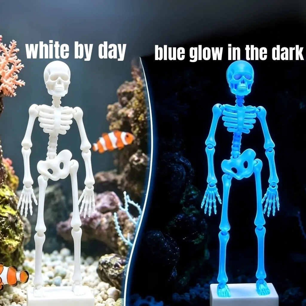 Dancing Skeleton Aquarium Ornament with Bubble Base | Fish Tank Decoration, Articulated Design, Underwater Motion Effect, Detailed Skull & Ribcage, Compact & Freestanding