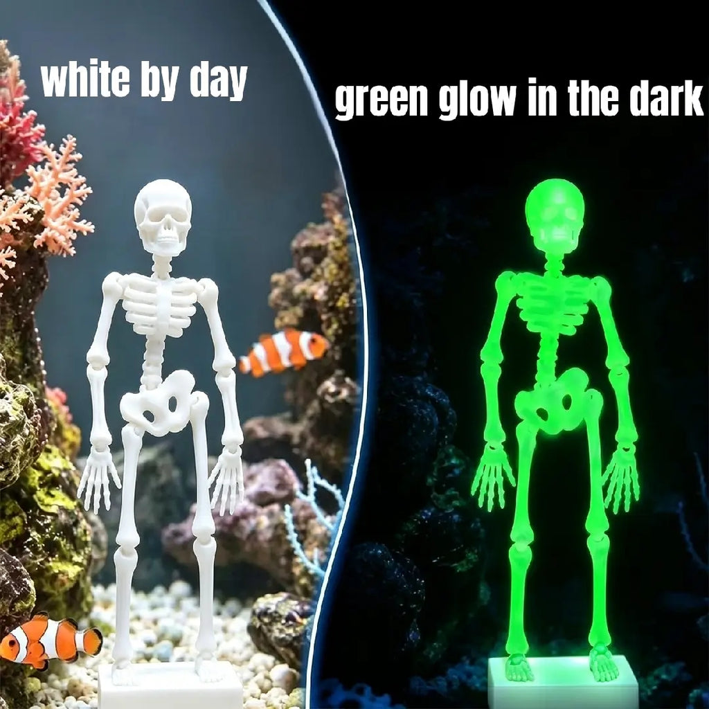 Dancing Skeleton Aquarium Ornament with Bubble Base | Fish Tank Decoration, Articulated Design, Underwater Motion Effect, Detailed Skull & Ribcage, Compact & Freestanding