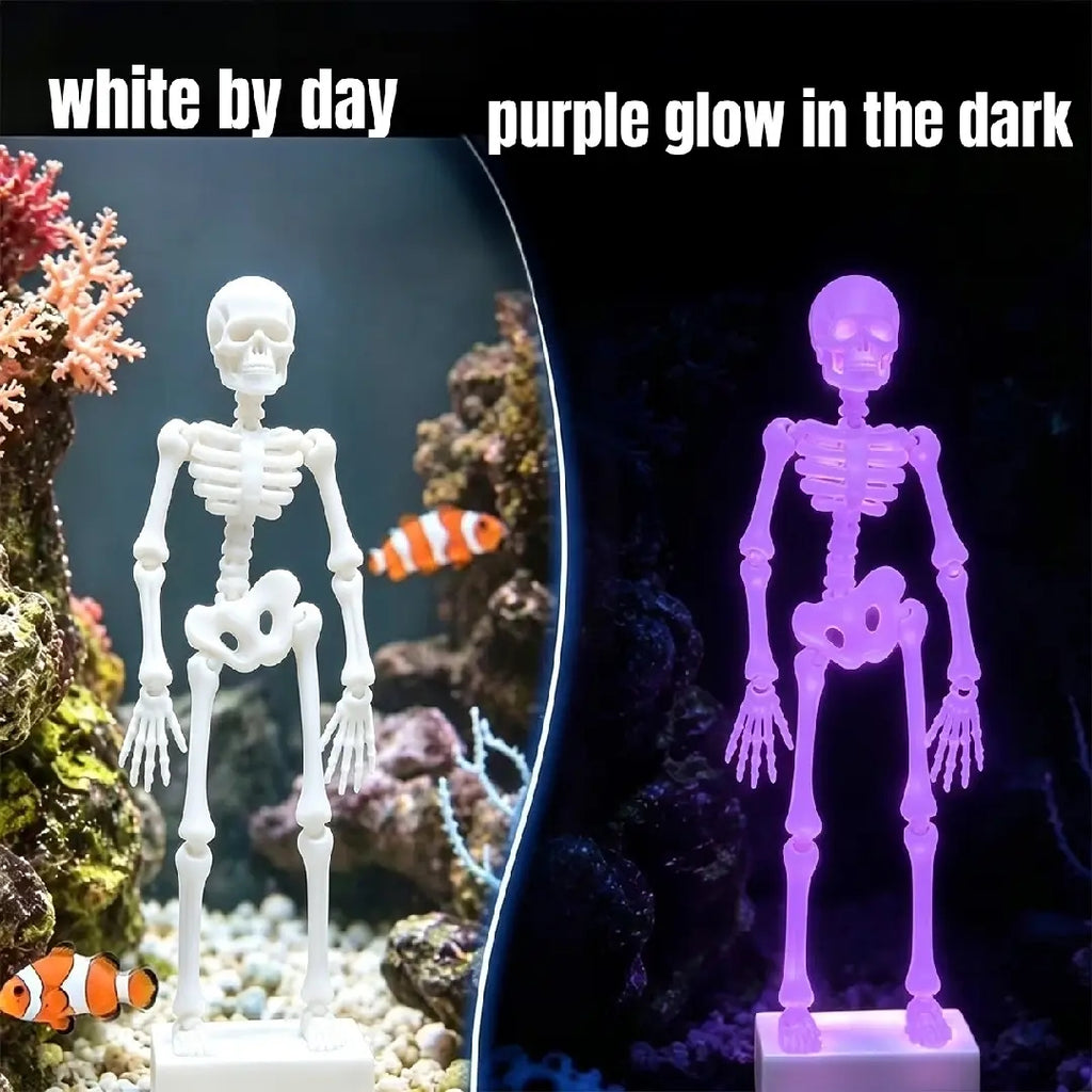 Dancing Skeleton Aquarium Ornament with Bubble Base | Fish Tank Decoration, Articulated Design, Underwater Motion Effect, Detailed Skull & Ribcage, Compact & Freestanding