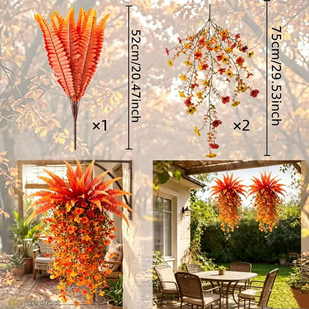 Artificial Fall Harvest Hanging Basket, Artificial Hanging Flowers for Outdoors, UV-Resistant Waterproof Faux Fall Flowers for Autumn, Autumn Porch & Door Decoration