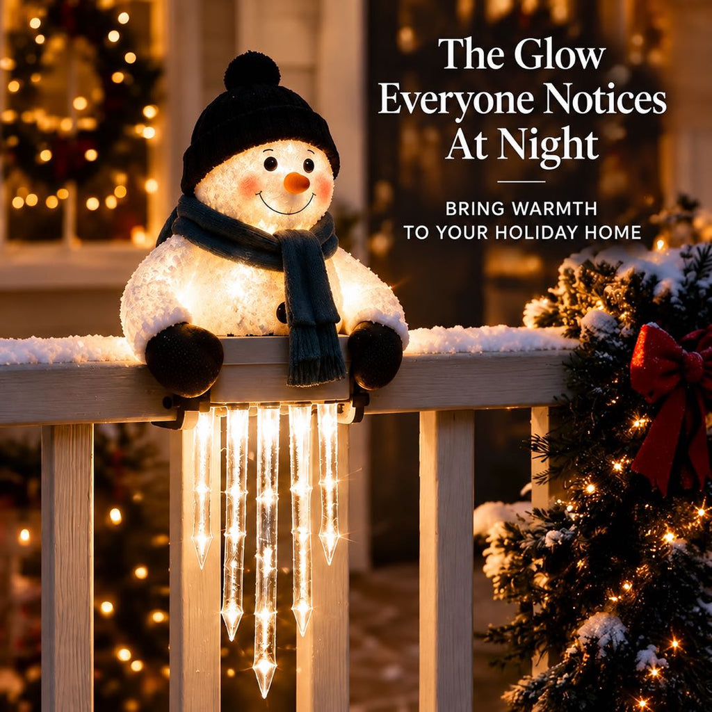 LED Snowman Icicle Christmas Railing Light – Outdoor Hanging Fence Decoration with Glowing Icicle Lights for Porch, Balcony & Garden