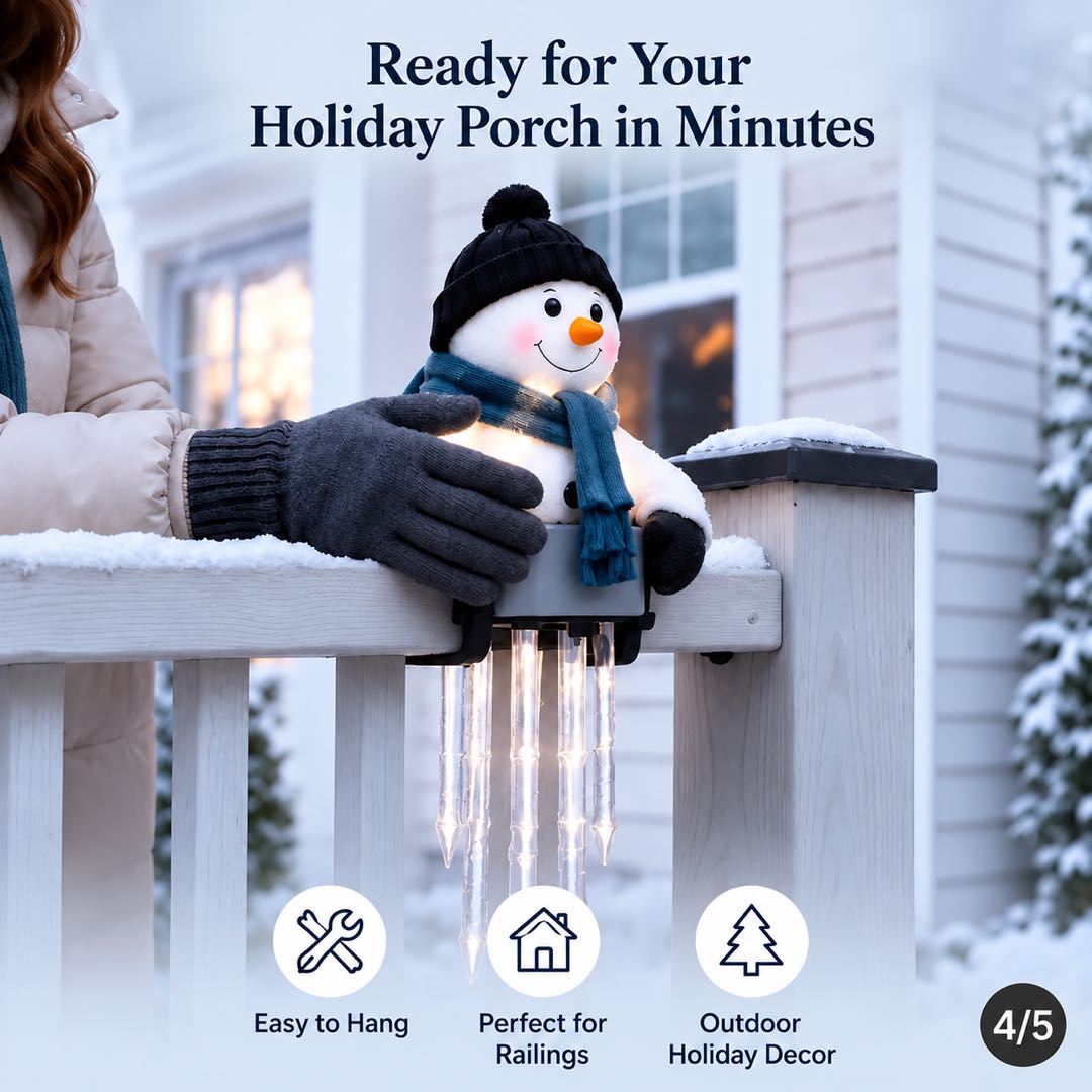 LED Snowman Icicle Christmas Railing Light – Outdoor Hanging Fence Decoration with Glowing Icicle Lights for Porch, Balcony & Garden