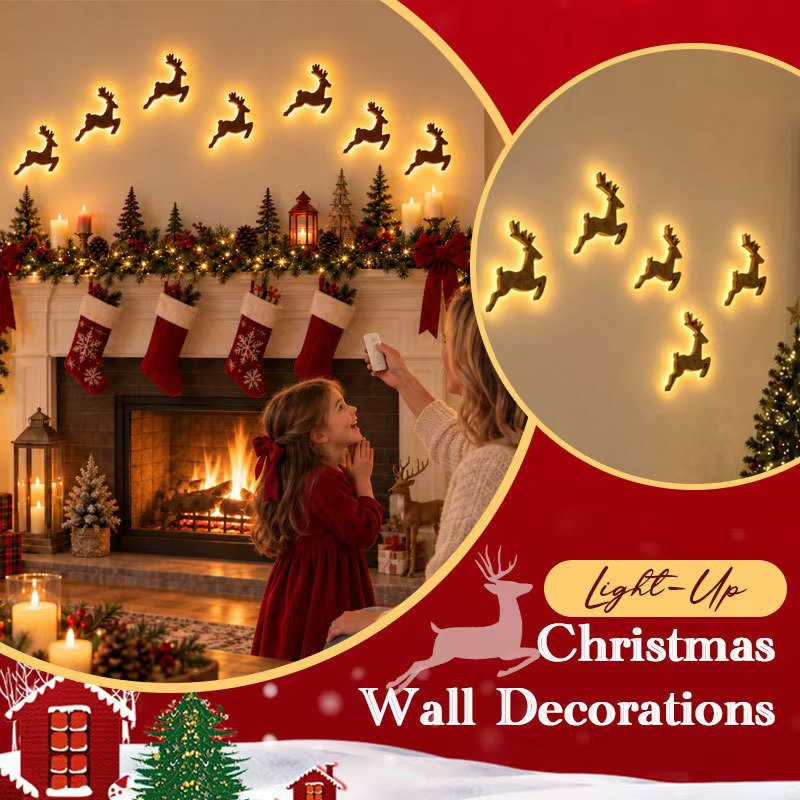 Light-Up Santa & Reindeer LED Wall Decor – Remote Control Christmas Holiday Decoration