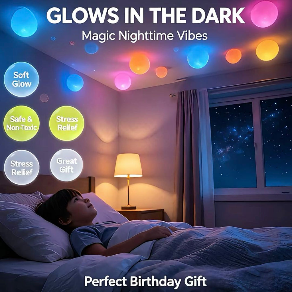 Glow Sticky Wall Balls 5-Pack (6CM) – Glow in The Dark Squishy Ceiling Toss Balls, Random Color Reusable Sensory Fidget Toy for Kids & Adults