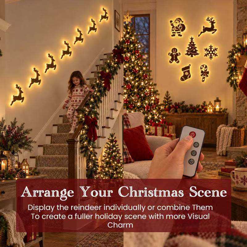 Light-Up Santa & Reindeer LED Wall Decor – Remote Control Christmas Holiday Decoration