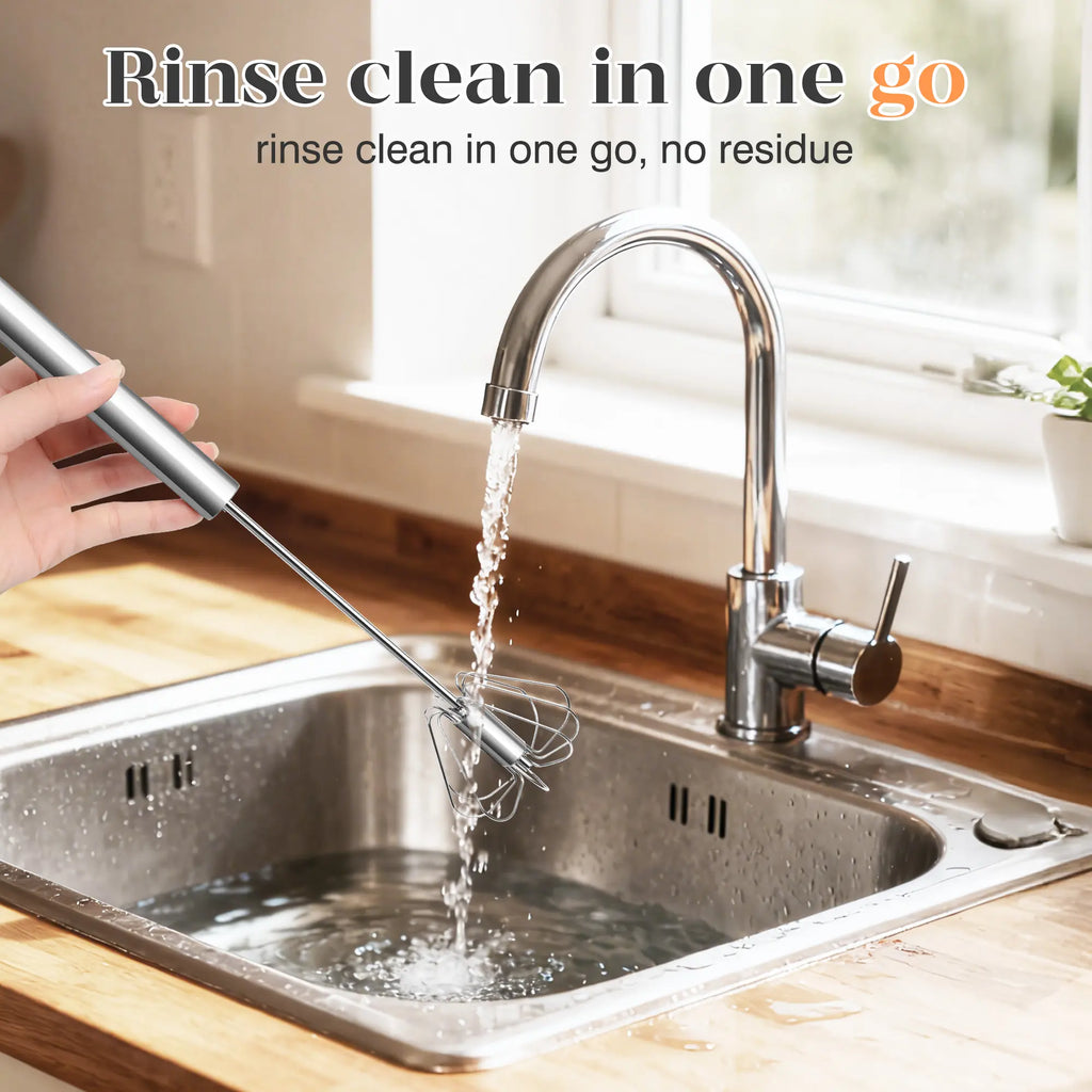 Stainless Steel Hand-Push Rotary Whisk – Semi-Automatic Food-Grade Egg Beater & Milk Frother for Coffee, Baking & Cocktails