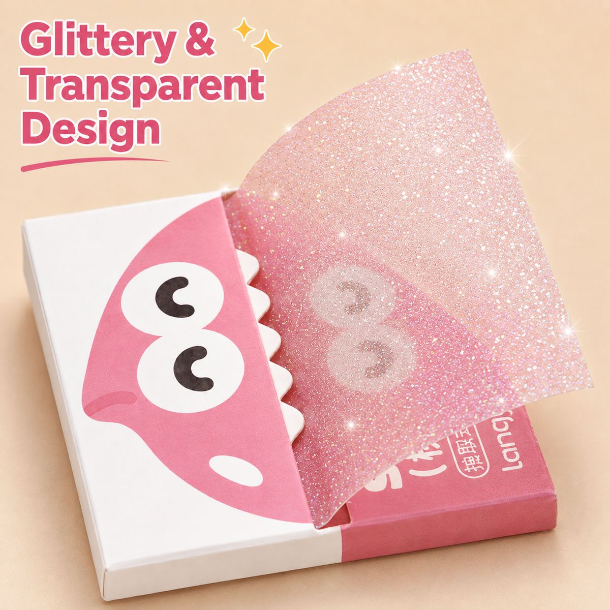 Transparent Glitter Sticky Notes with Pull-Out Dispenser – See-Through PET Memo Tabs for Books, Journals & Planners