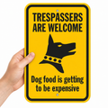 Funny No Trespassing Sign – "Dog Food Is Getting Expensive" | 12×8 in Aluminum Yard Sign, Weatherproof, Pre-Drilled