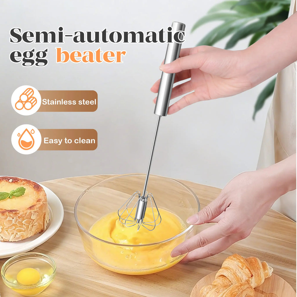Stainless Steel Hand-Push Rotary Whisk – Semi-Automatic Food-Grade Egg Beater & Milk Frother for Coffee, Baking & Cocktails