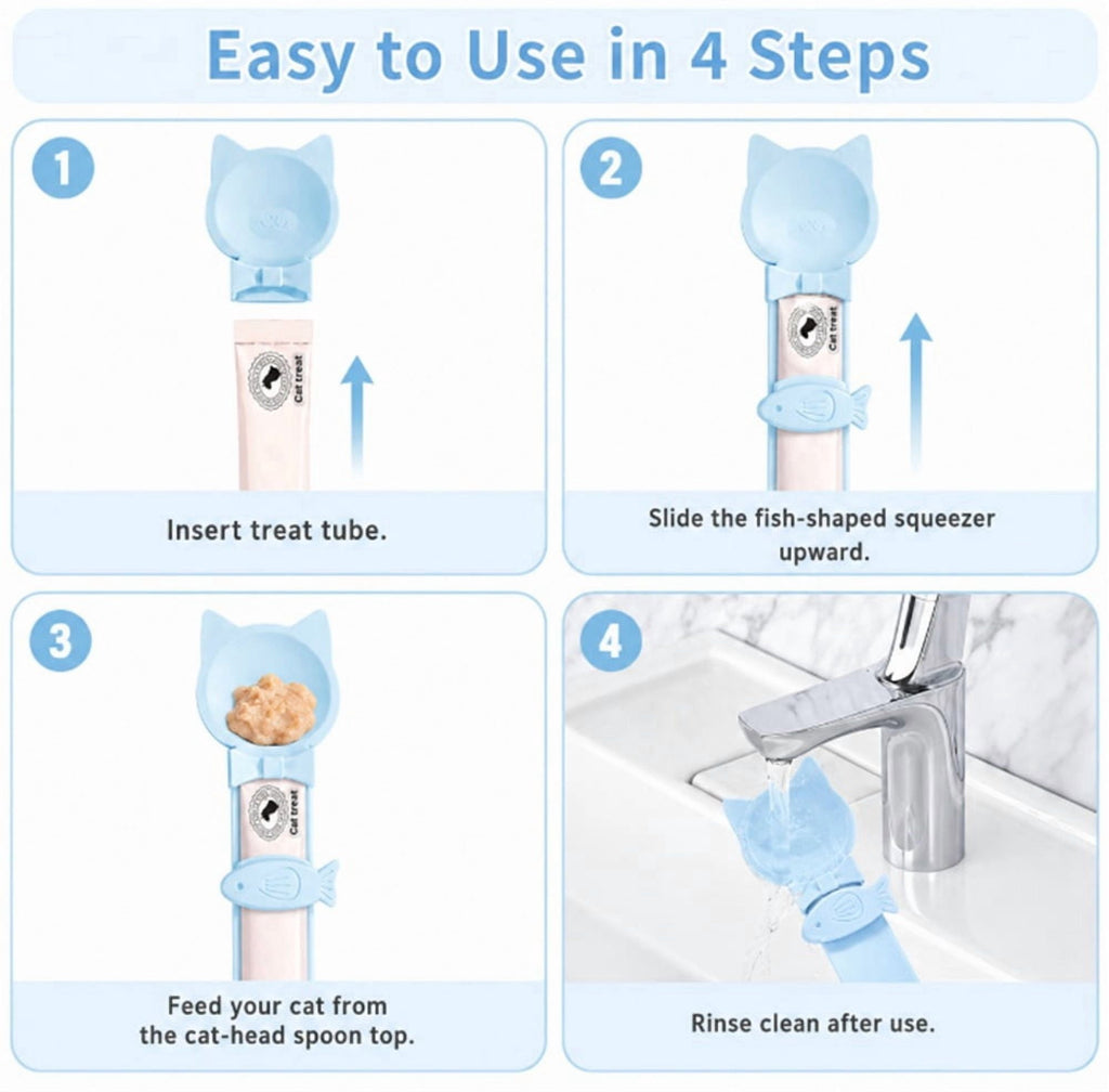 TIKA 3-Pack Cat Treat Squeeze Spoon Feeder | Lickable Strip & Puree Dispenser for Cats