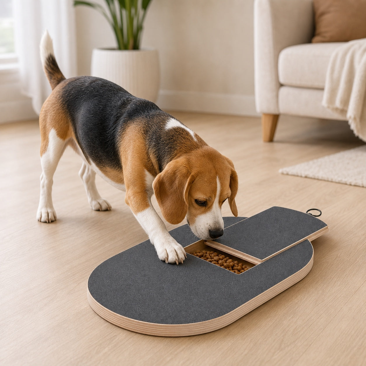 Treat-Reward Nail Filing Board for Dogs & Cats – Wooden Scratch Pad with Hidden Treat Compartment for Stress-Free Pet Nail Care