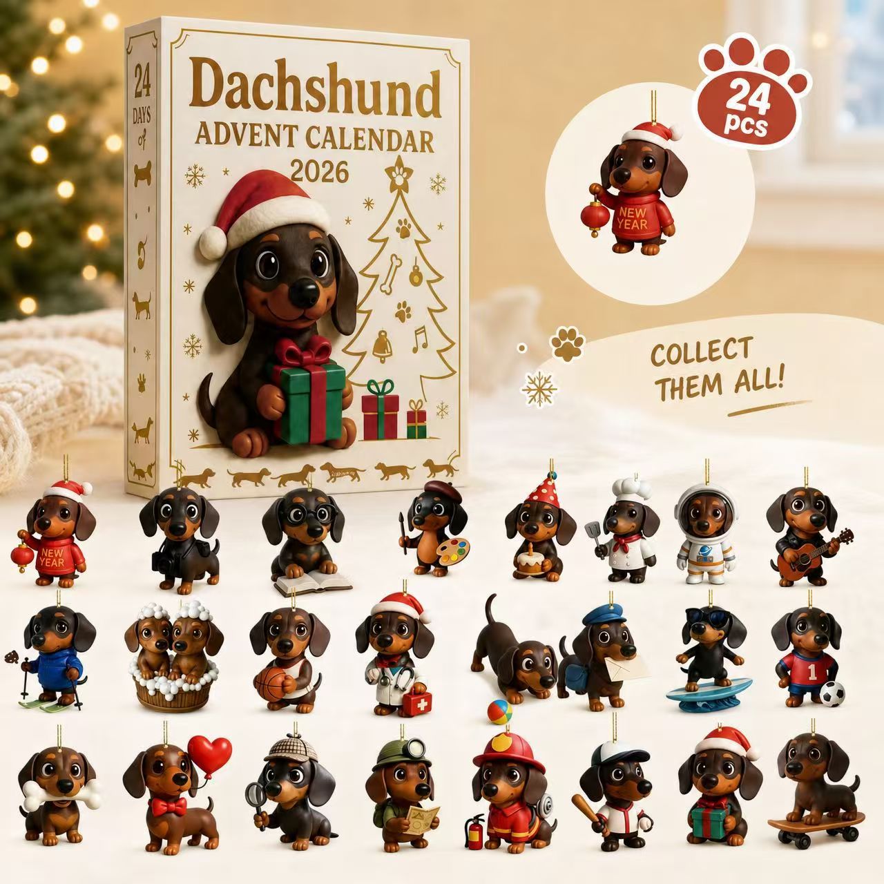 24-Day Christmas Pet Ornament Advent Calendar – Cat & Dachshund