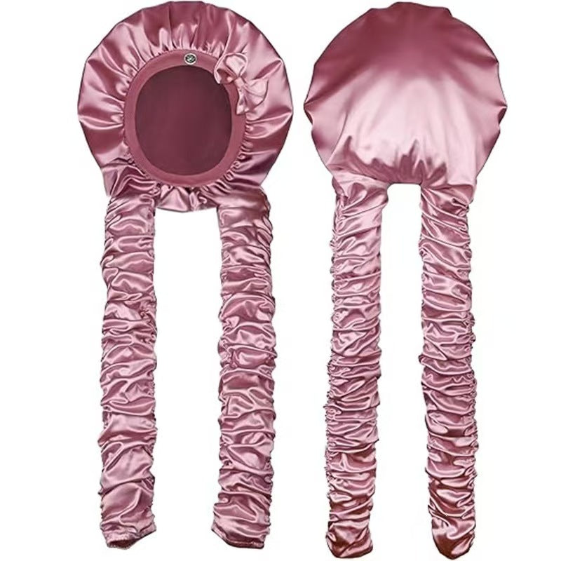 Heatless Curling Satin Sleep Bonnet for Long Hair – Overnight Curling Cap with Soft Satin Wrap, No Heat Hair Curler Hat