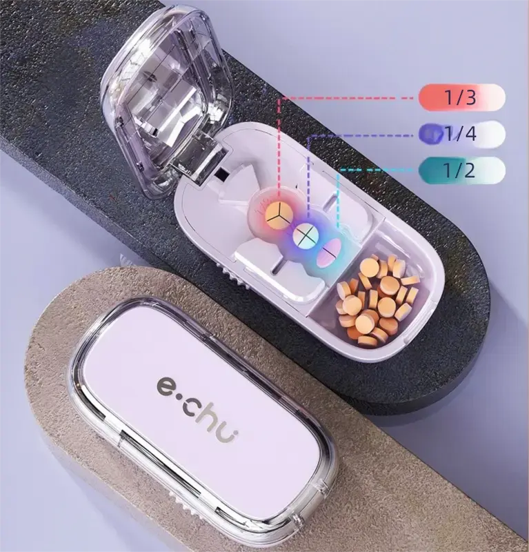 3-in-1 Pill Splitter & Dispenser – 1/2, 1/3 & 1/4 Tablet Cutter