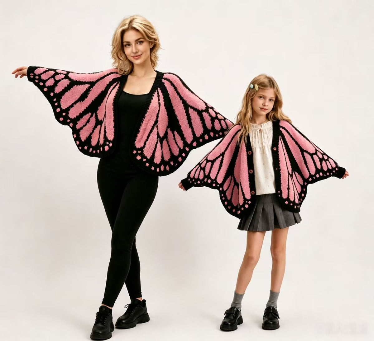 Decorative Butterfly Wing Detail Knitted Cloak Loose Fit Irregular Shape Top for Festivals and Event Knit Butterfly Stole