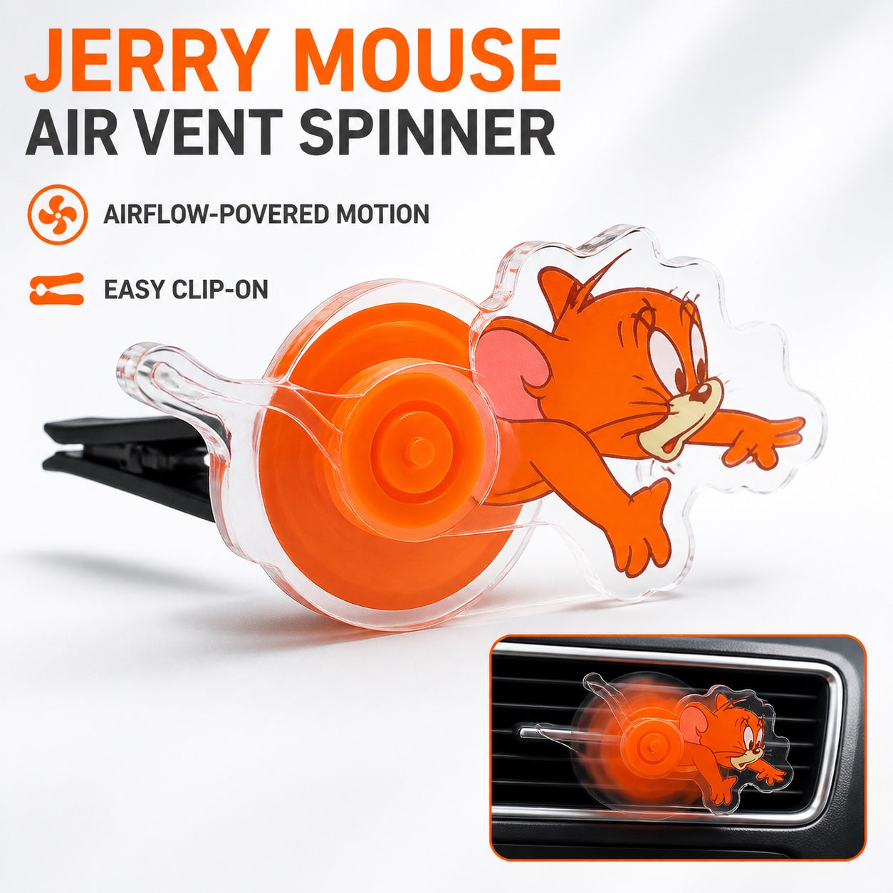 Cartoon Cat Mouse Dog Car Air Vent Spinner Acrylic Rotating Ornament Clip Cute Auto Interior Decoration