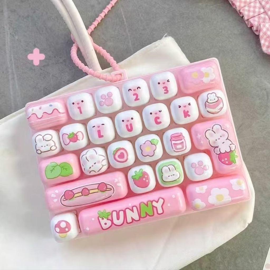 26 Keycap Clicker -Cute Mini Keyboard Fidget Keychain – Clickable Stress Relief Bag Charm with 4 Styles