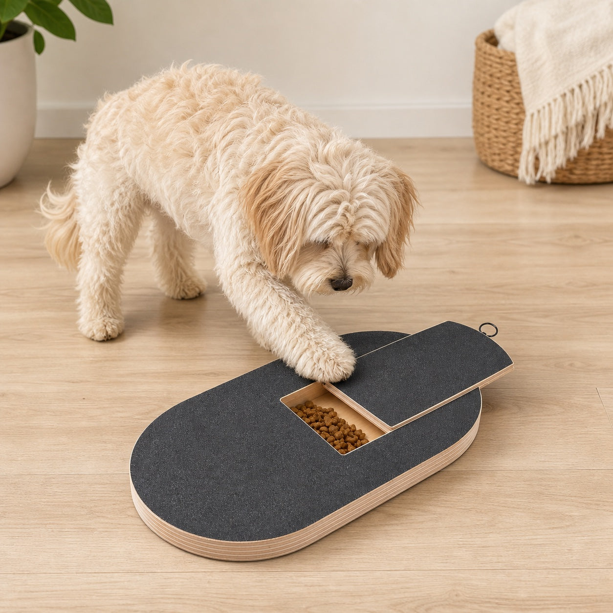 Treat-Reward Nail Filing Board for Dogs & Cats – Wooden Scratch Pad with Hidden Treat Compartment for Stress-Free Pet Nail Care