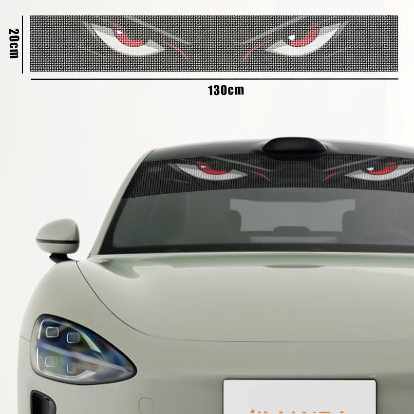 Semi-Transparent Evil Eye Car Windshield Decal – PET One-Way Vision Front Glass Sticker, 130 × 21 cm