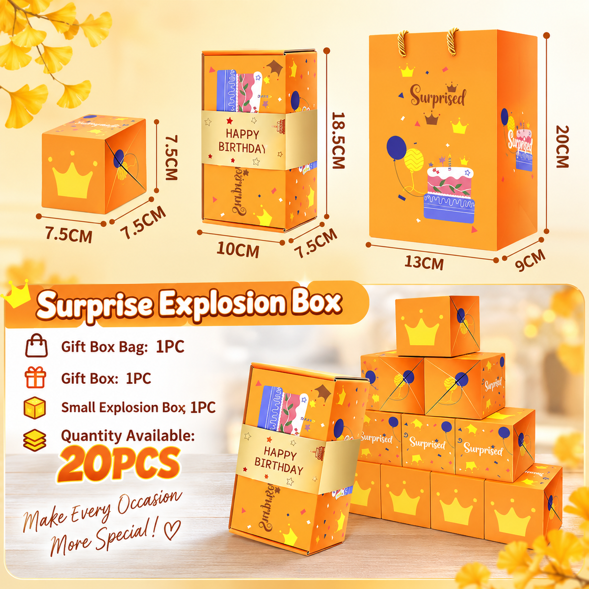 20 Bounces Surprise Explosion Gift Box Set with Flying Butterflies – Pop-Up Birthday Surprise Boxes with Gold Foil Belly Band for Birthday, Christmas & Valentine's Day