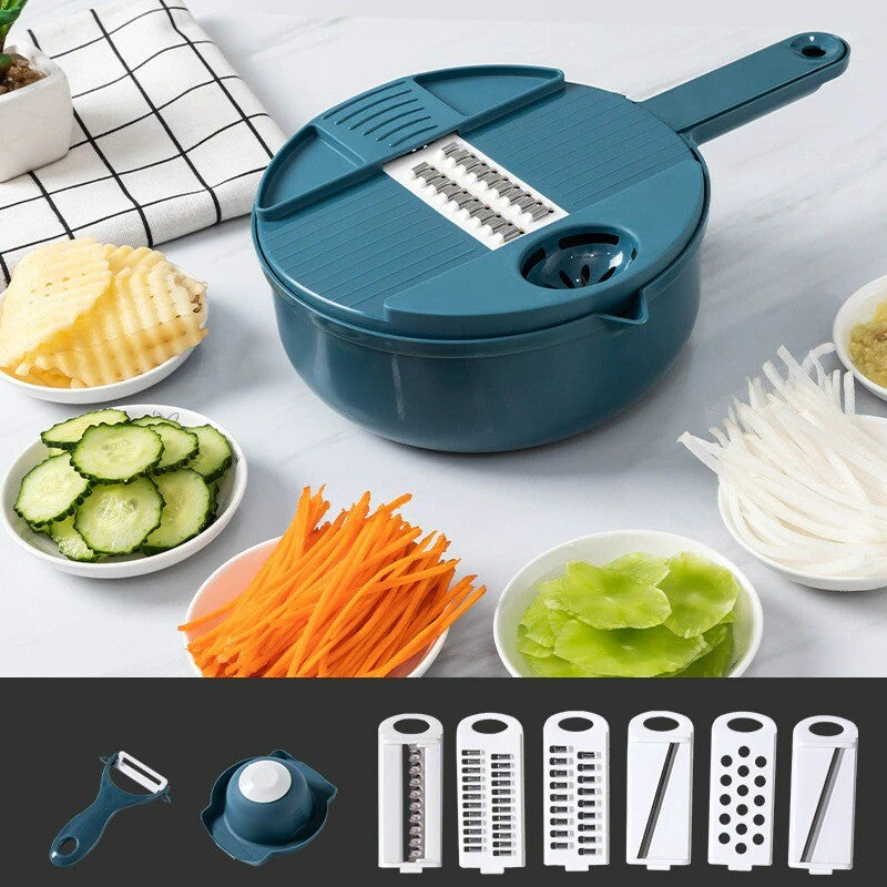 12-in-1 Manual Vegetable Chopper & Dicer Set – Multi-Function Food Cutter with Grater for Carrots, Potatoes & More