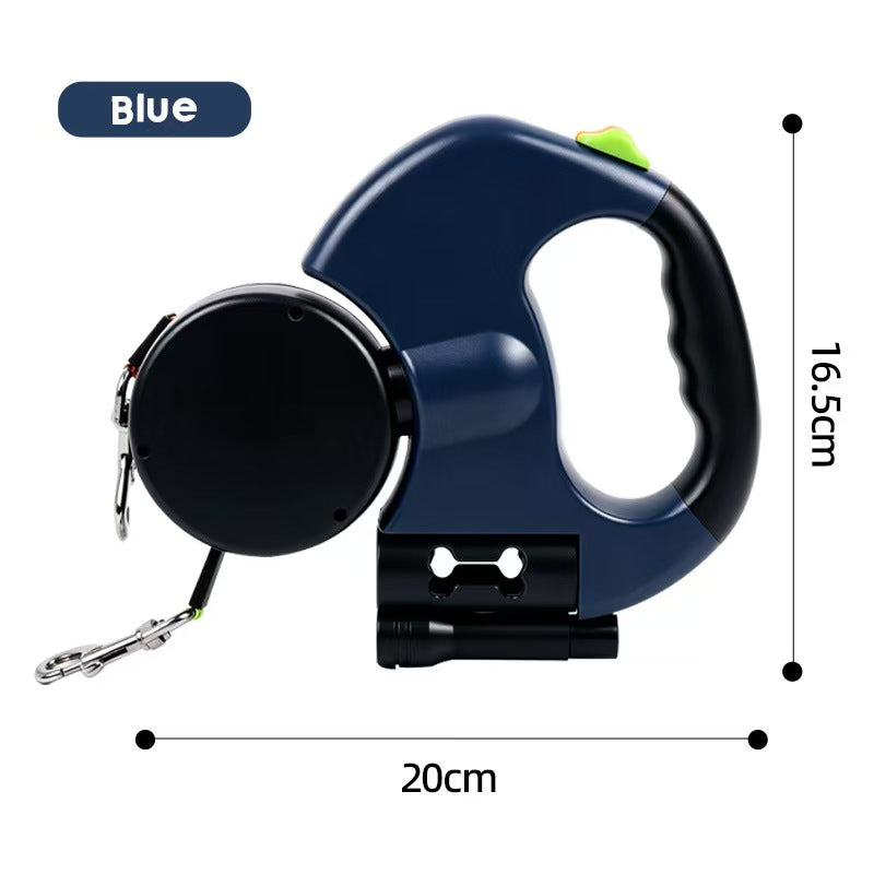 360° Retractable Dog Leash with LED Light | Heavy Duty Hands-Free Pet Walking Lead for Two Dogs