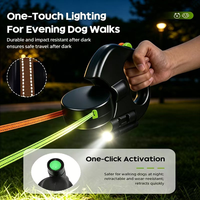 360° Retractable Dog Leash with LED Light | Heavy Duty Hands-Free Pet Walking Lead for Two Dogs