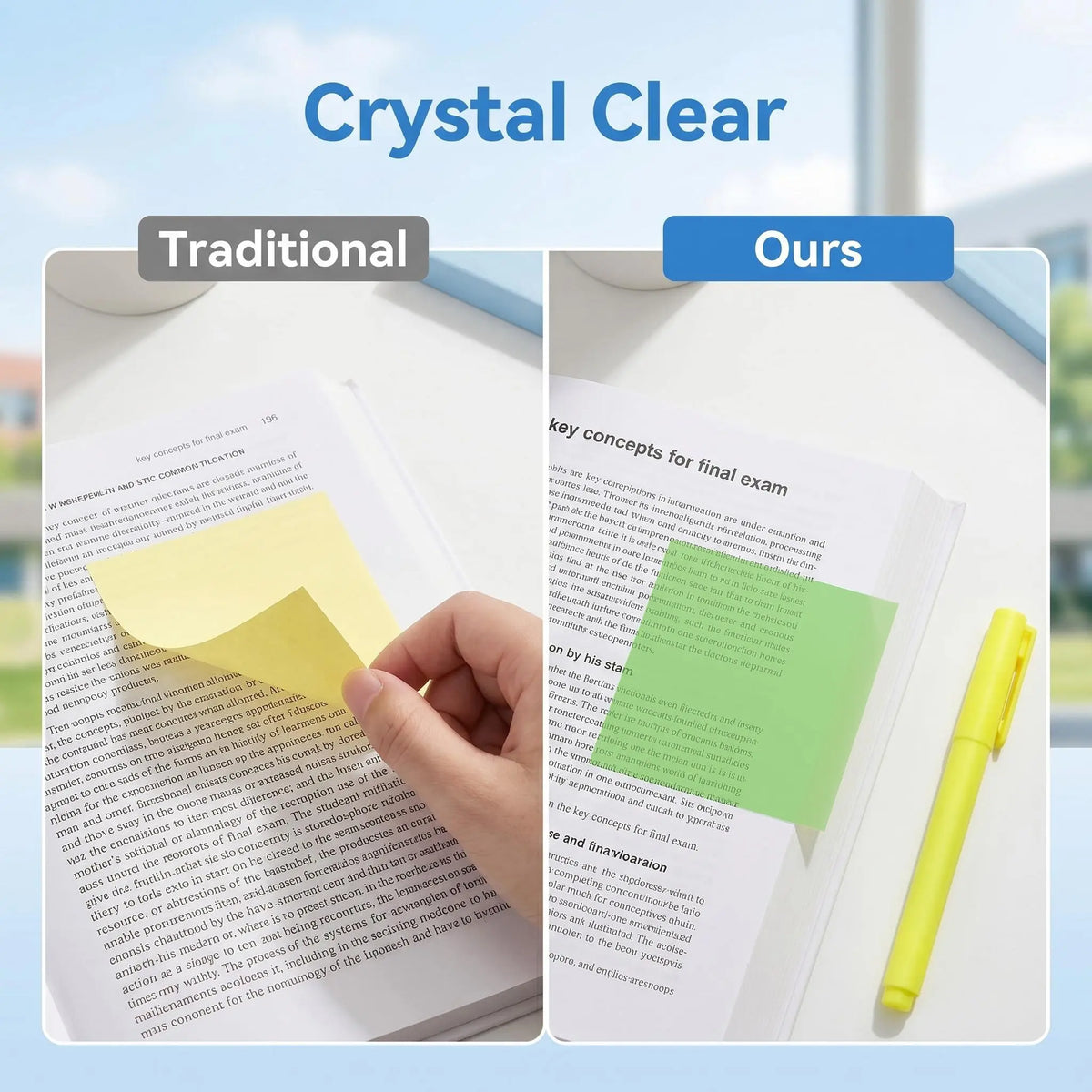 Transparent Glitter Sticky Notes with Pull-Out Dispenser – See-Through PET Memo Tabs for Books, Journals & Planners