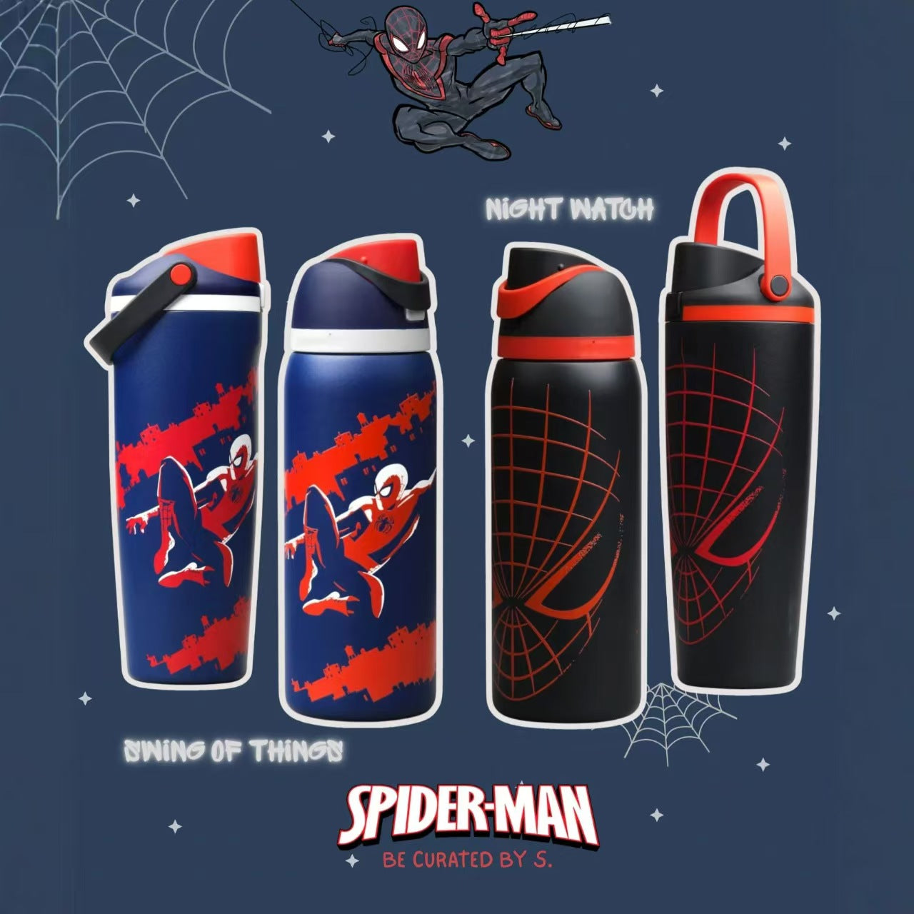 Marvel Spider-Man Stainless Steel Vacuum Insulated Tumbler | Web Pattern Flip Lid Travel Mug 32oz | 304 Stainless Steel Thermal Cup