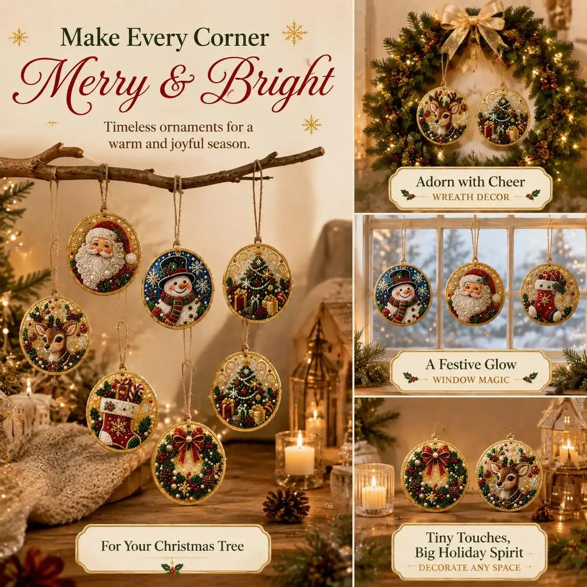 6Pcs Christmas DIY Diamond Painting Ornaments Kit, Wooden Xmas Tree Hanging Decorations with Rhinestones, DIY Holiday Craft Gift