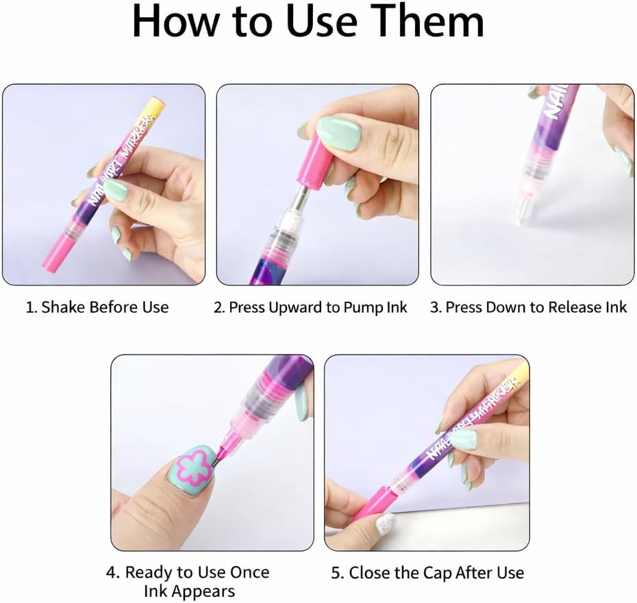 12 Colors Water-Based Nail Art Marker Pens Set – 0.5mm Fine Tip DIY Nail Design Paint Pens, Quick Dry, Washable Nail Art Kit for Beginners & Professionals