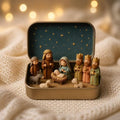 Mini Nativity Scene in Tin Box – Portable Christmas Holy Family Decoration, Handcrafted Bethlehem Collectible Gift