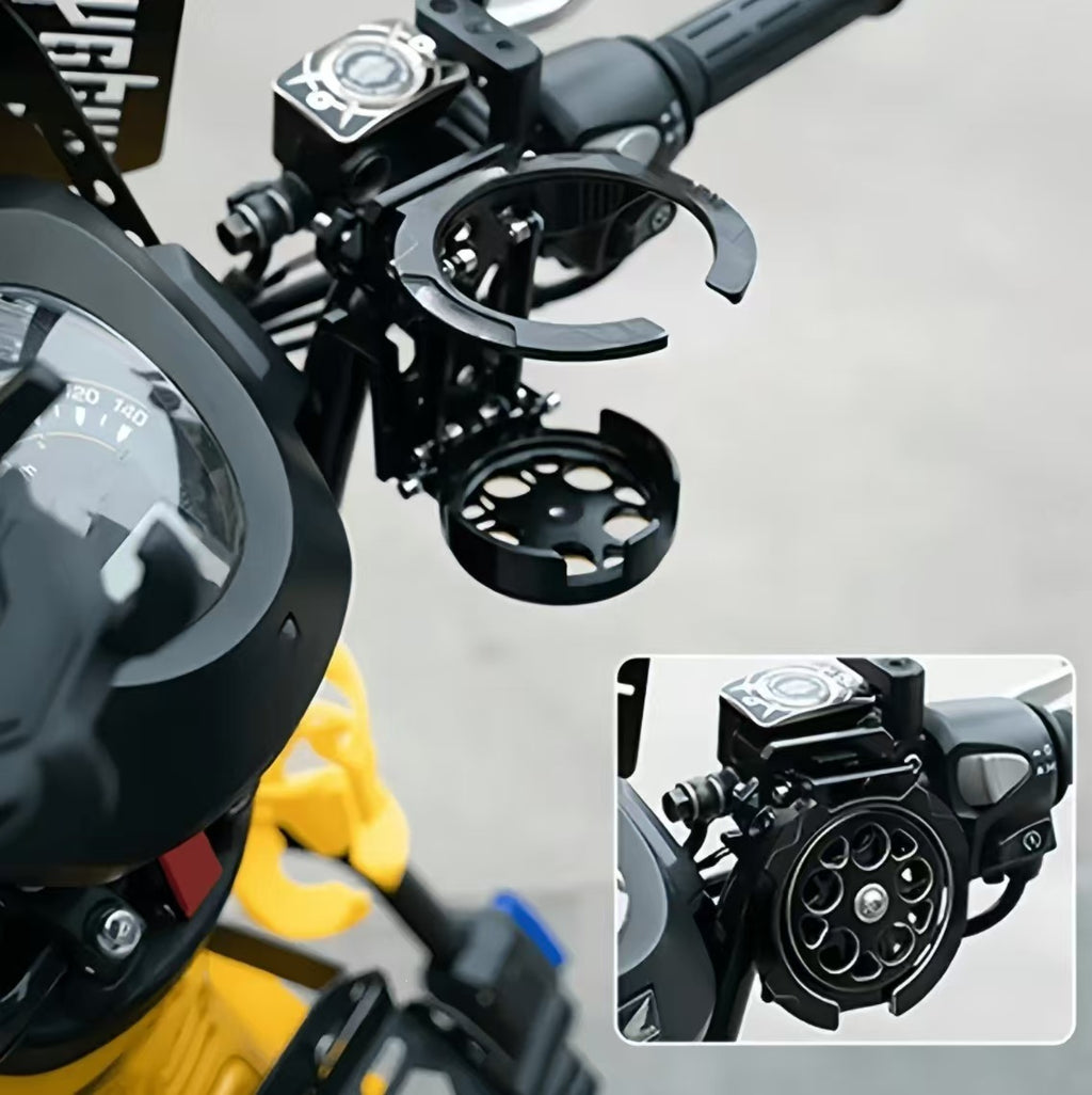Foldable Motorcycle Cup Holder – Drill-Free Handlebar Drink Holder for Water Bottles, Coffee Cups & Beverage Cans