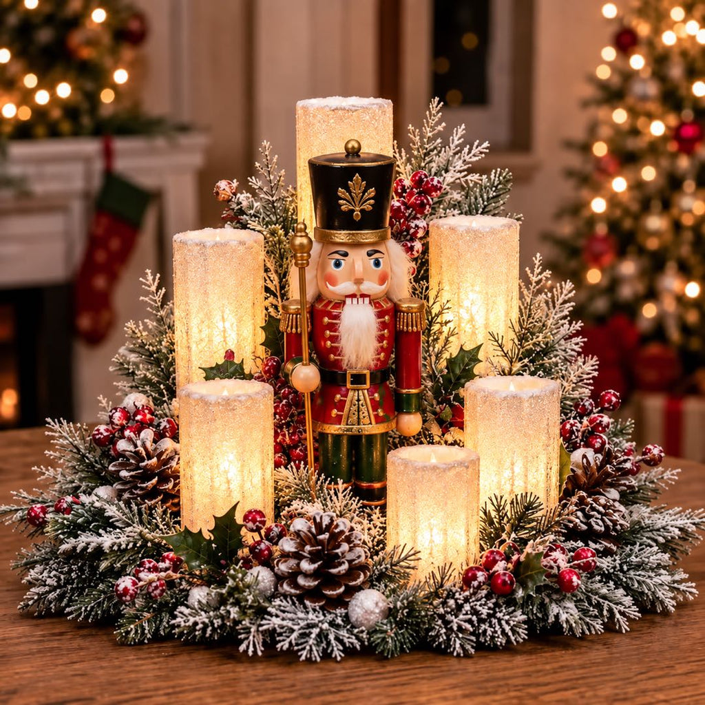 3D LED Christmas Tabletop Centerpiece – Battery Powered Holiday Candle Decoration with Festive Figurine