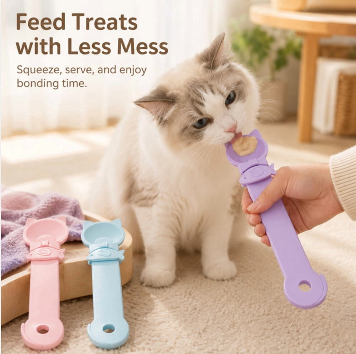 TIKA 3-Pack Cat Treat Squeeze Spoon Feeder | Lickable Strip & Puree Dispenser for Cats