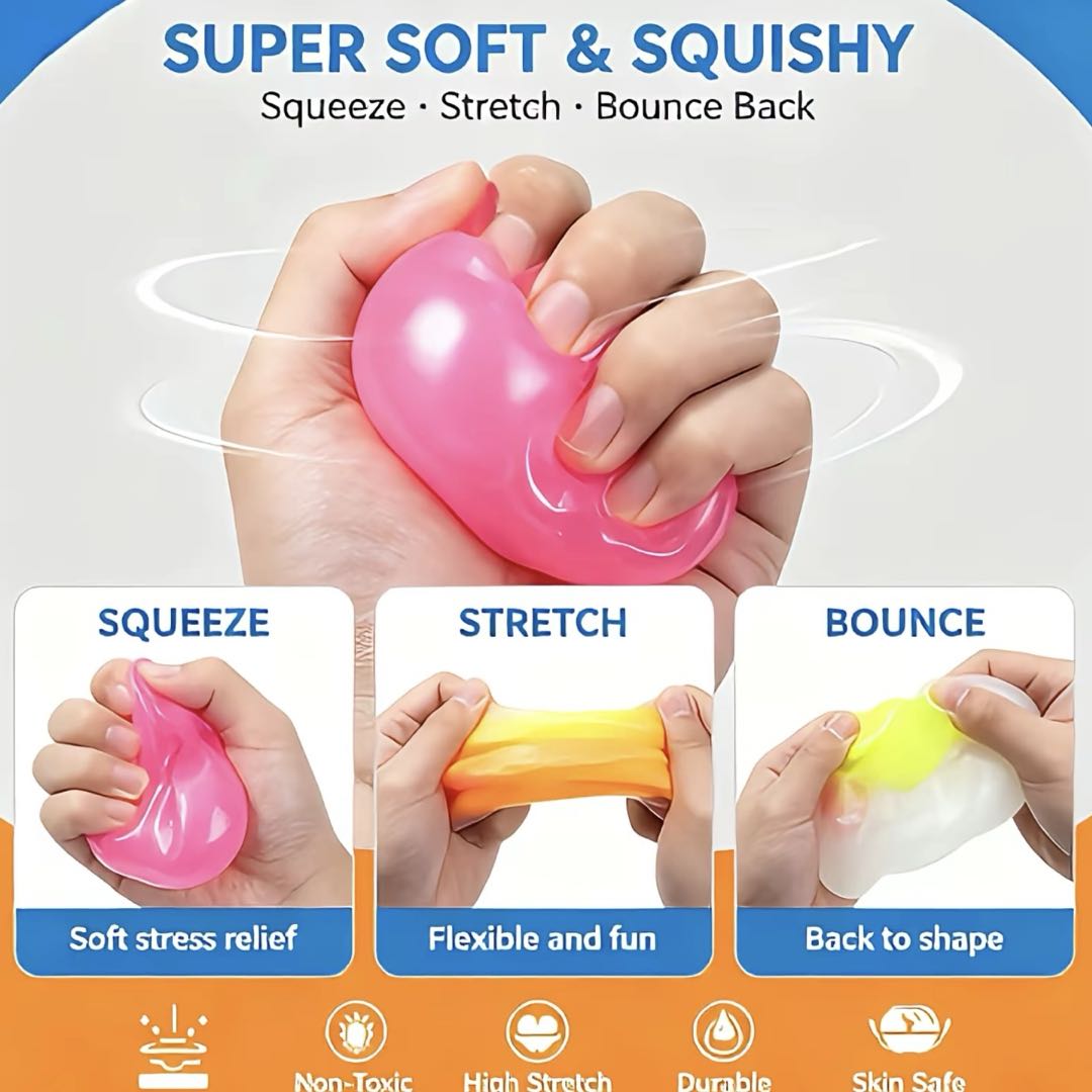Glow Sticky Wall Balls 5-Pack (6CM) – Glow in The Dark Squishy Ceiling Toss Balls, Random Color Reusable Sensory Fidget Toy for Kids & Adults
