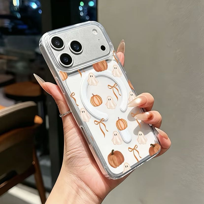 Halloween Pumpkin Ghost Magnetic Phone Case for iPhone & Samsung | MagSafe Compatible Clear Protective Cover