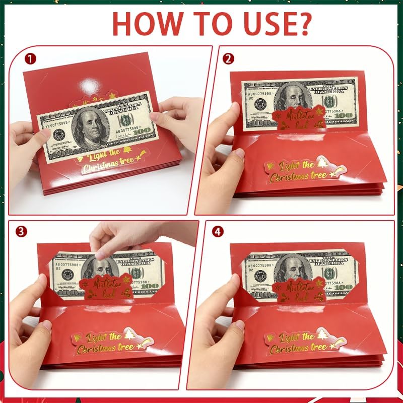 Christmas Money Gift Envelope with 6 Cash Pockets – Foldable Holiday Cash Holder for Gift Cards, Christmas Money Gift & Surprise Reveal