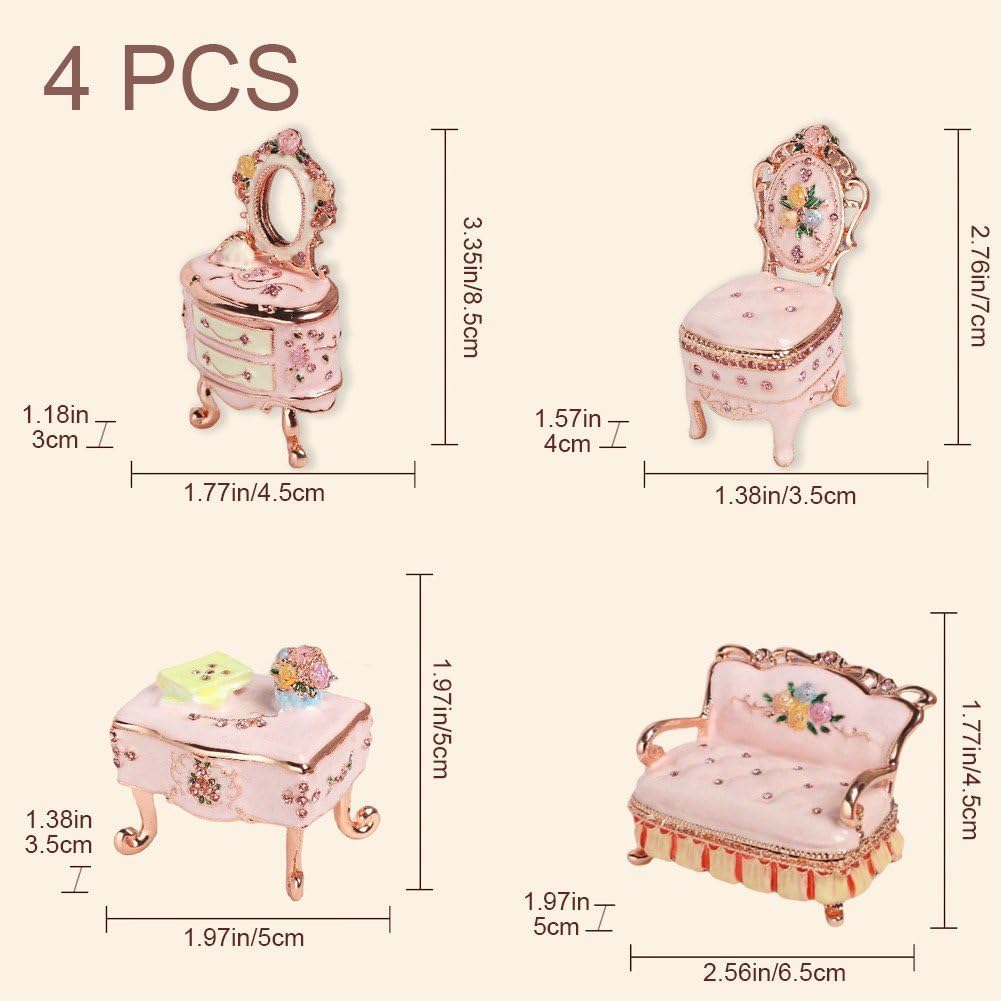 Vintage Mini Furniture Jewelry Box – Hand-Painted Enamel Metal Trinket Box
