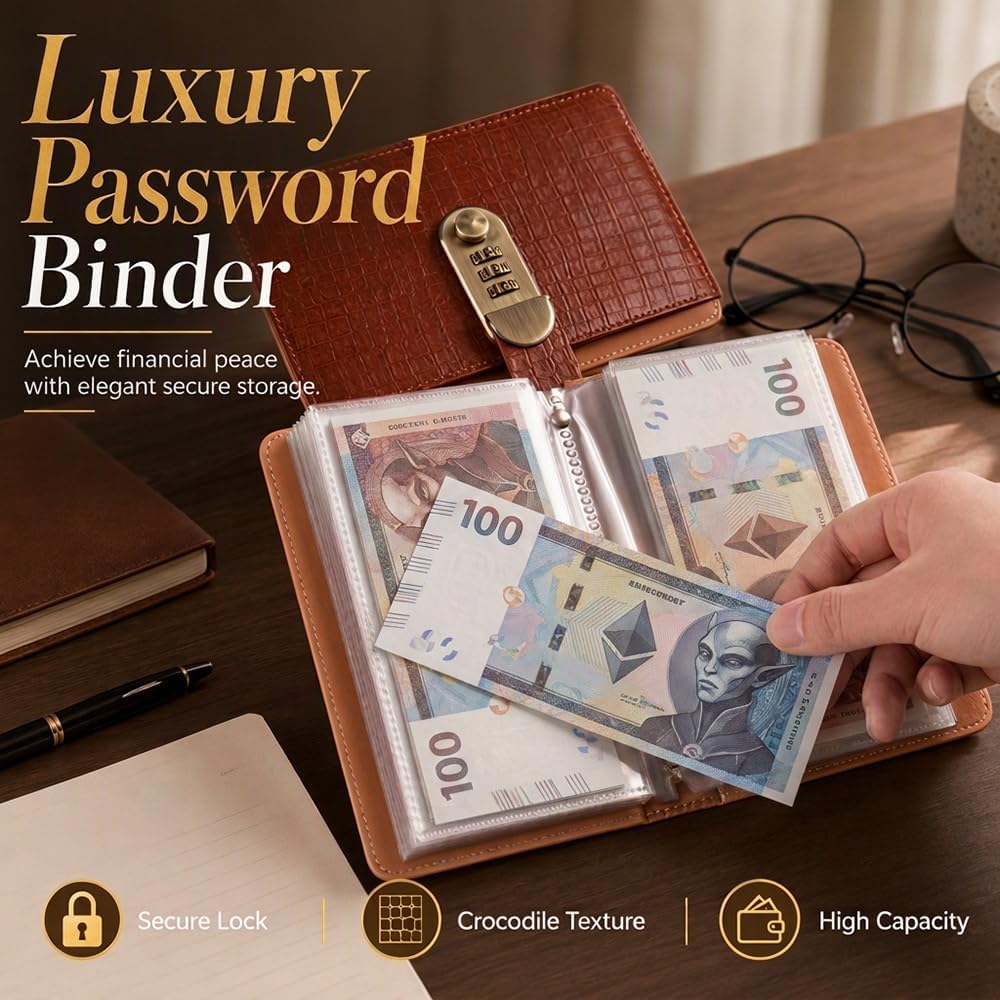 100 Envelope Savings Challenge Binder with Password Lock – Cash Budget Planner with 100 Pockets for Money Saving & Budgeting