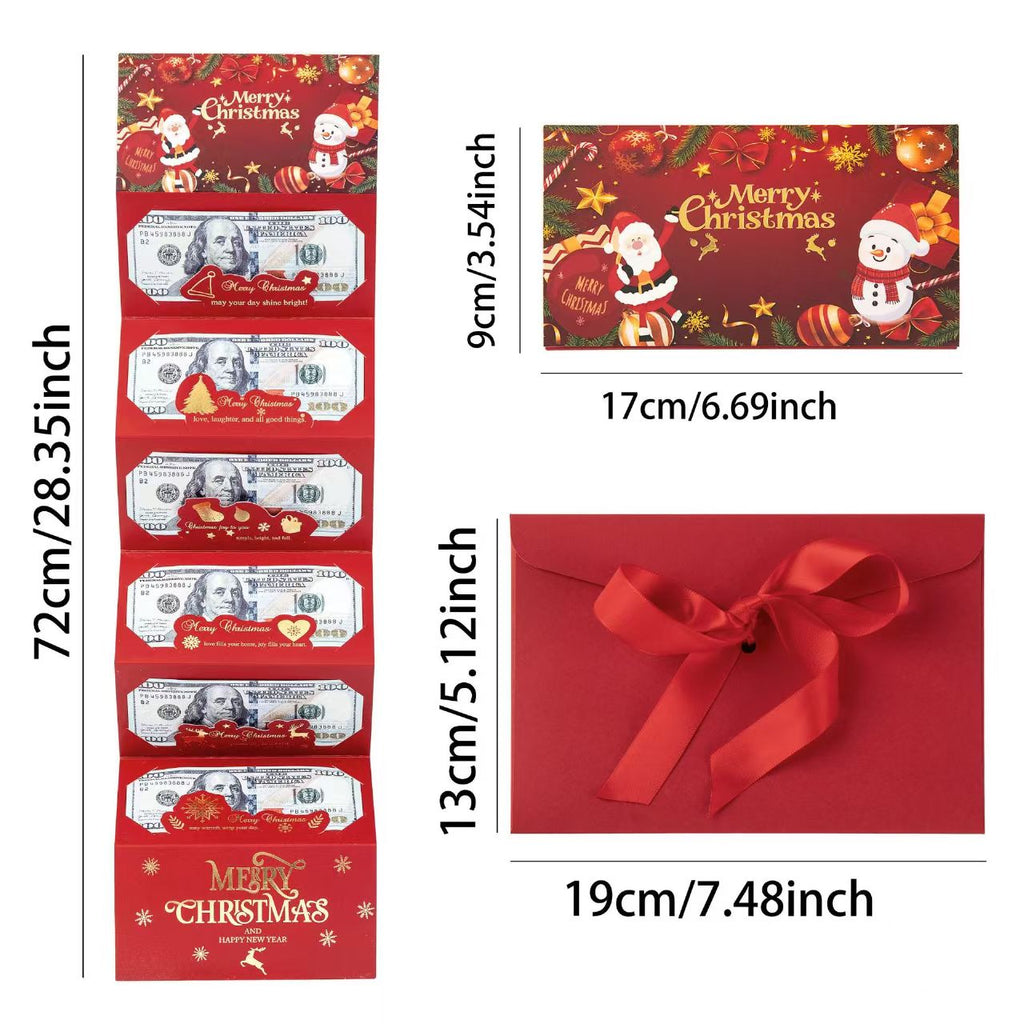 Christmas Money Gift Envelope with 6 Cash Pockets – Foldable Holiday Cash Holder for Gift Cards, Christmas Money Gift & Surprise Reveal
