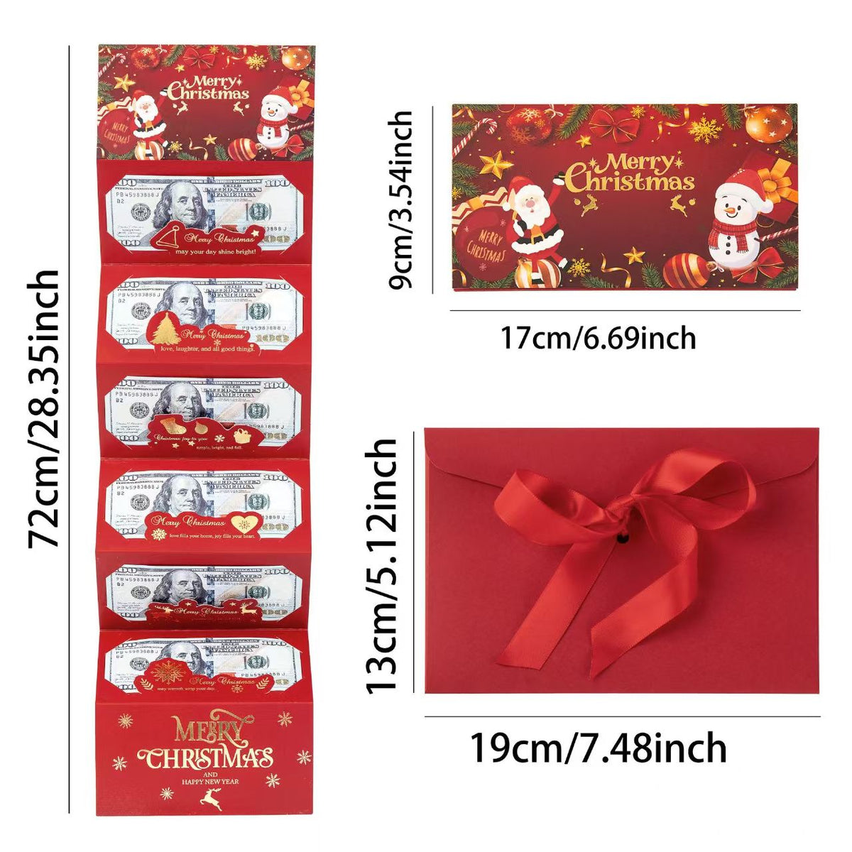 Christmas Money Gift Envelope with 6 Cash Pockets – Foldable Holiday Cash Holder for Gift Cards, Christmas Money Gift & Surprise Reveal