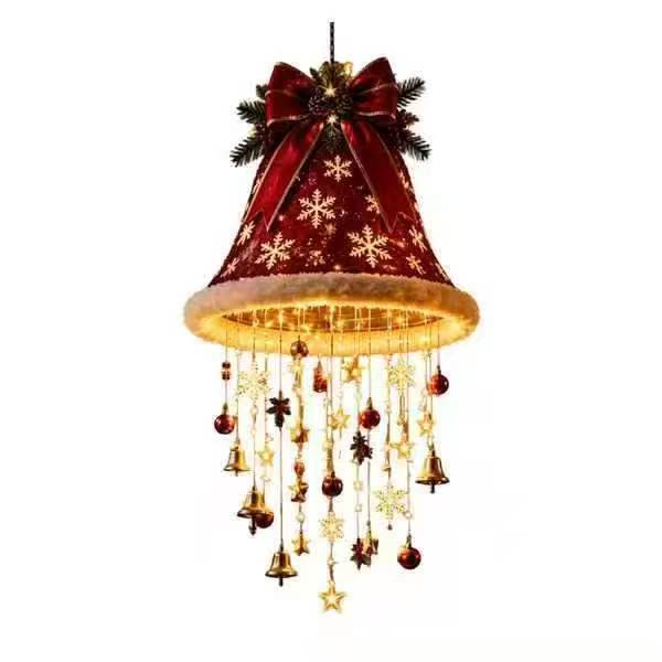 Lighted Santa Hat Christmas Hanging Chandelier – Warm LED Tassel Ornament with Stars & Holiday Charms, Battery Powered Ceiling & Window Christmas Decor